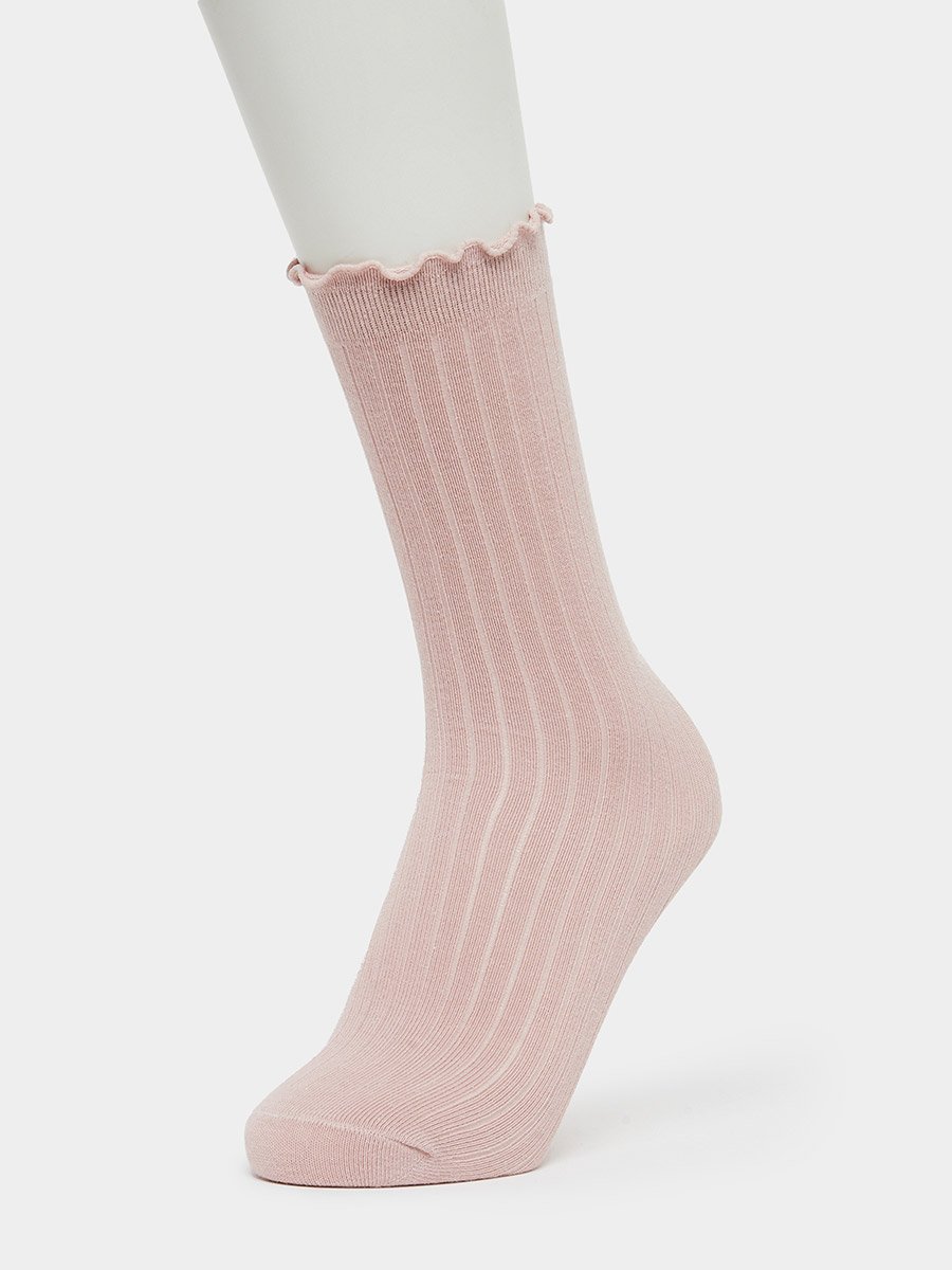Girls Lettuce Edge Ribbed Socks - One Size 3-8 Years