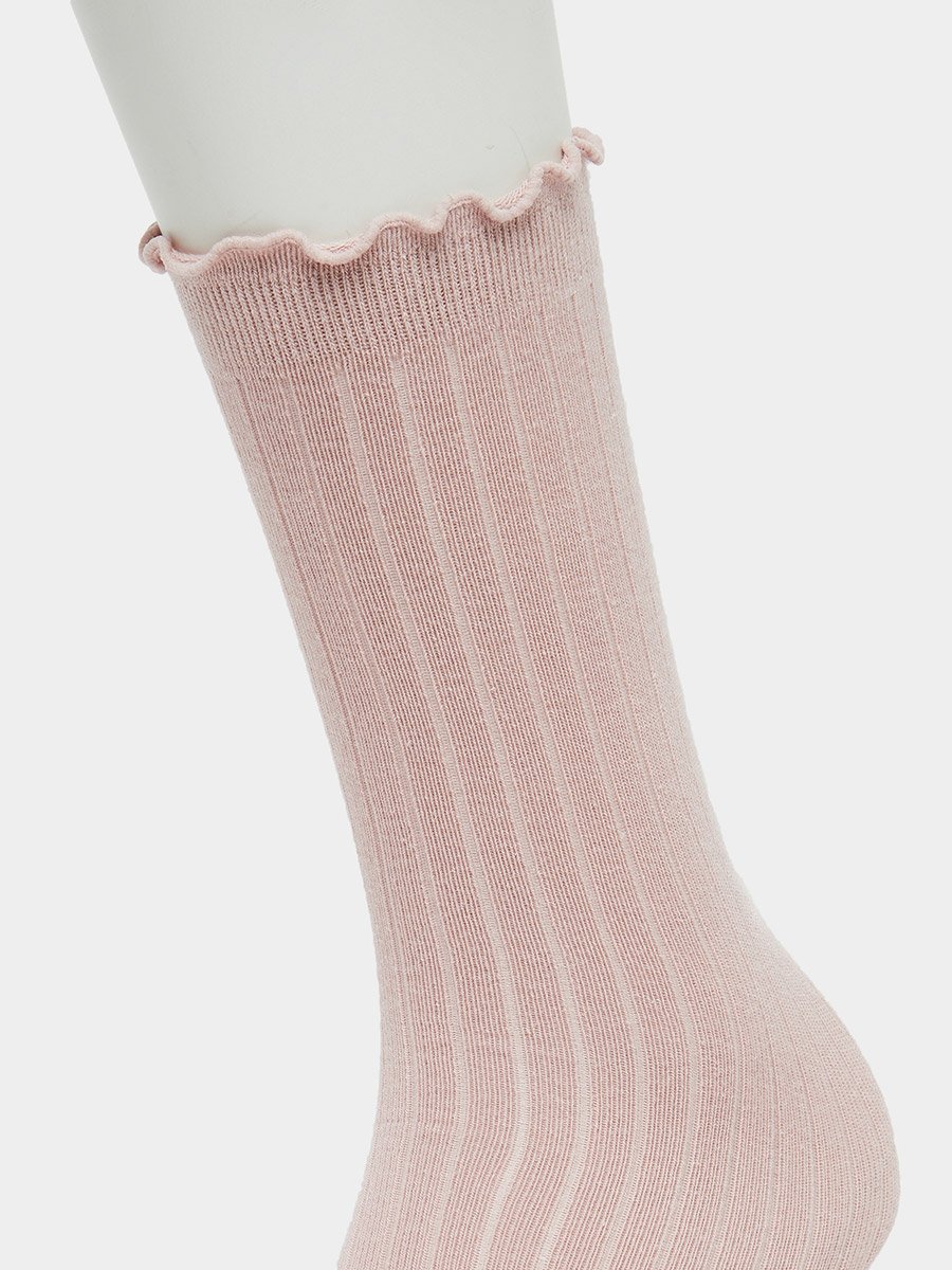 Girls Lettuce Edge Ribbed Socks - One Size 3-8 Years