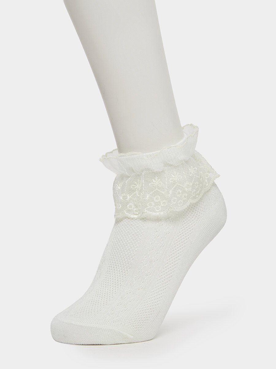 Pack of 4 - Girls Lace Trim Ankle Socks