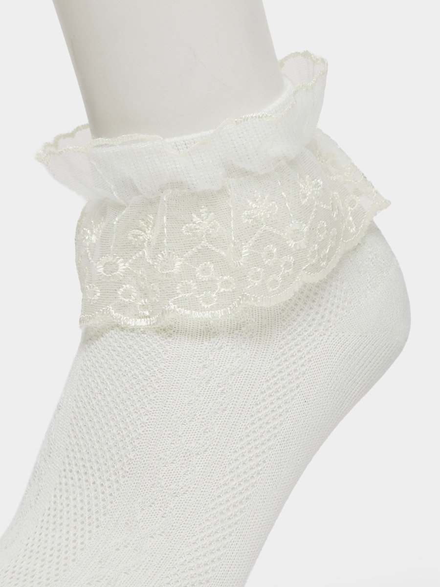 Pack of 4 - Girls Lace Trim Ankle Socks