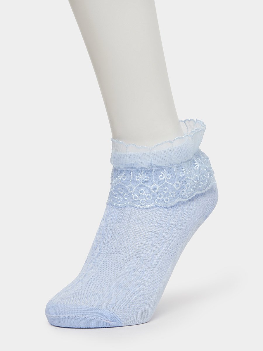 Pack of 4 - Girls Lace Trim Ankle Socks