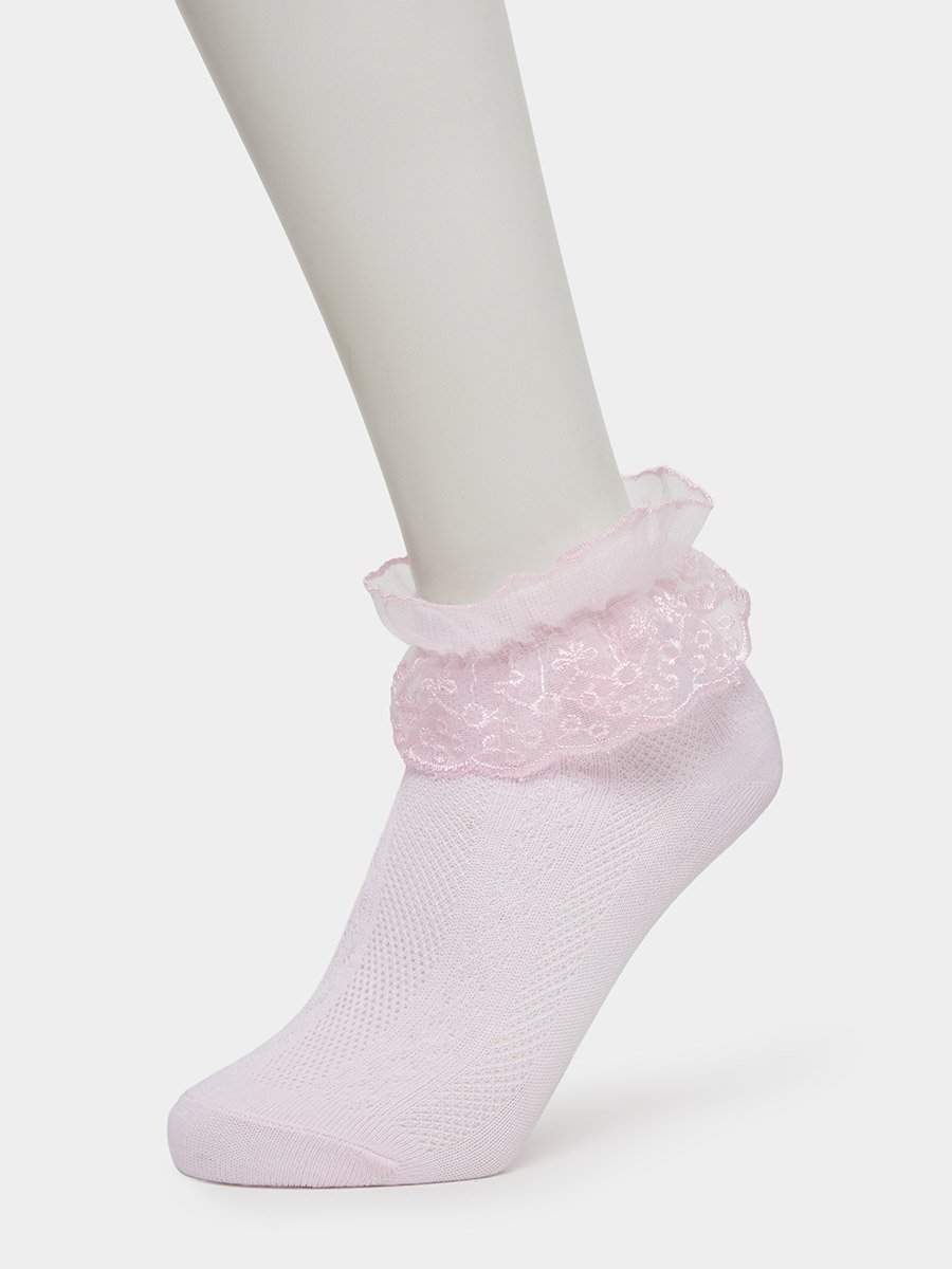 Pack of 4 - Girls Lace Trim Ankle Socks