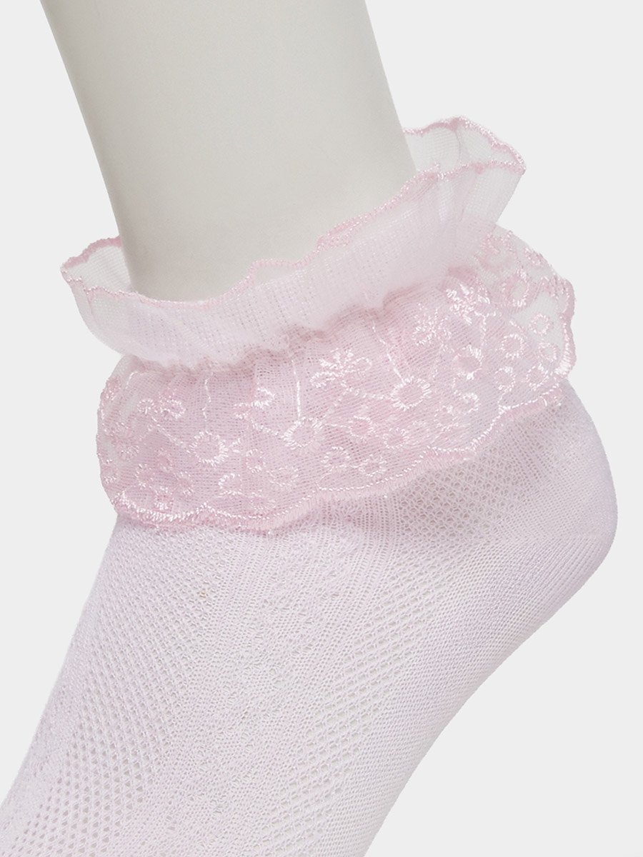 Pack of 4 - Girls Lace Trim Ankle Socks