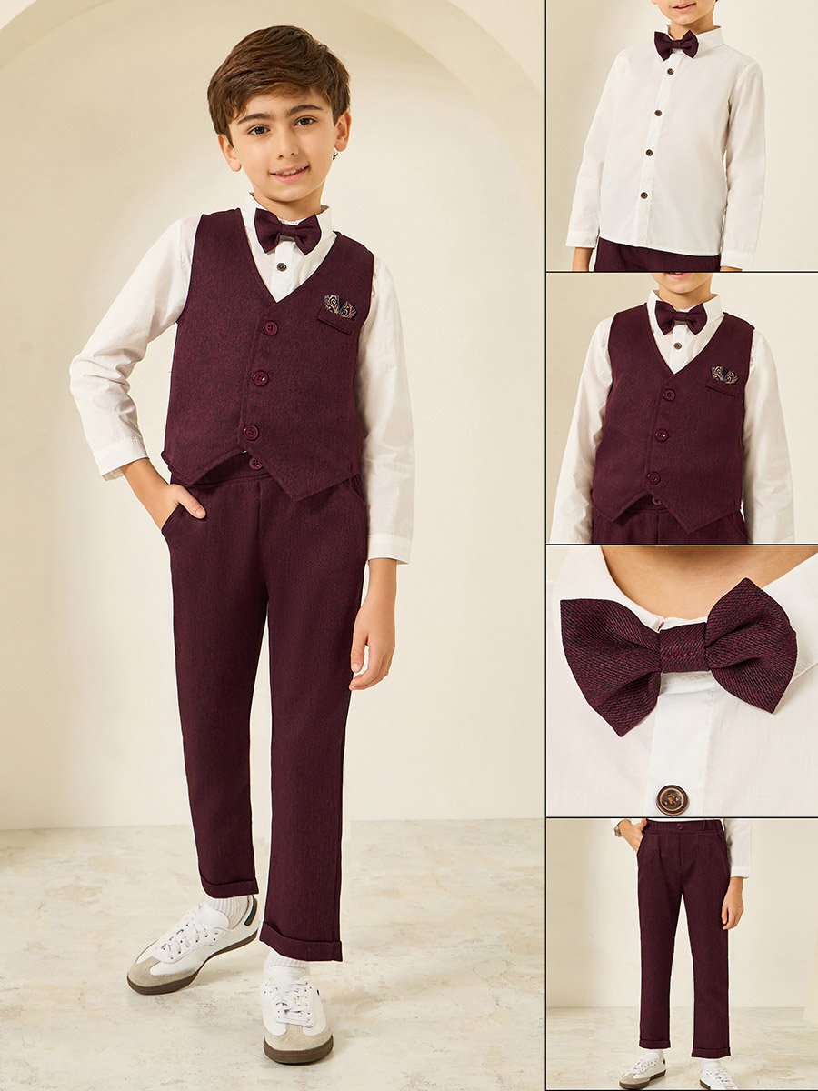 Boys Shirt with Waistcoat and Trousers with Bow Set