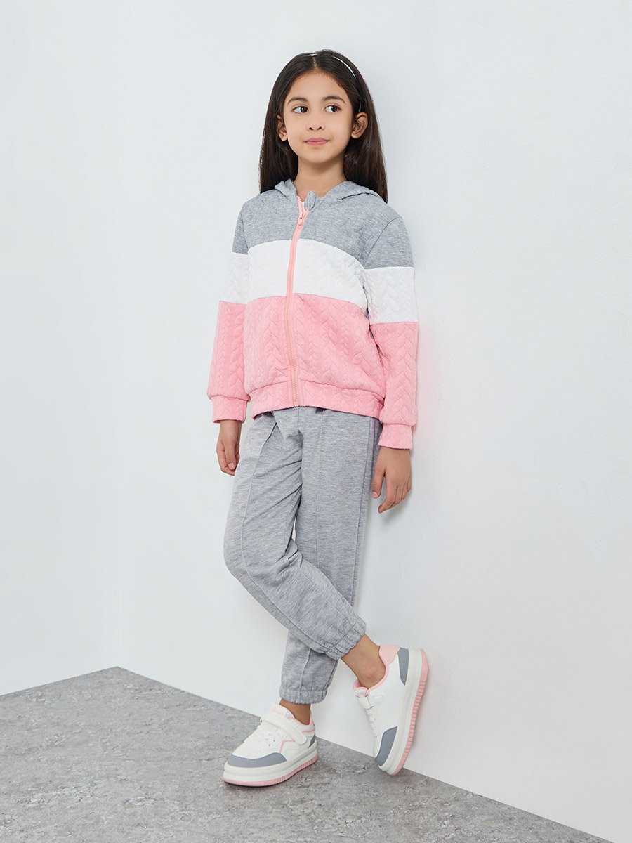 Girls Color Block Textured Jacket