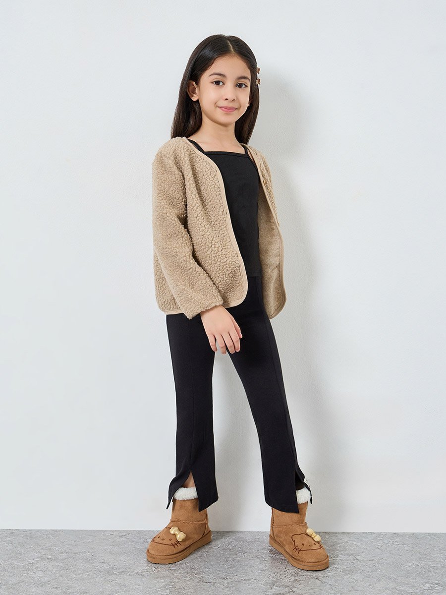 Girls Khaki Fleece Cardigan