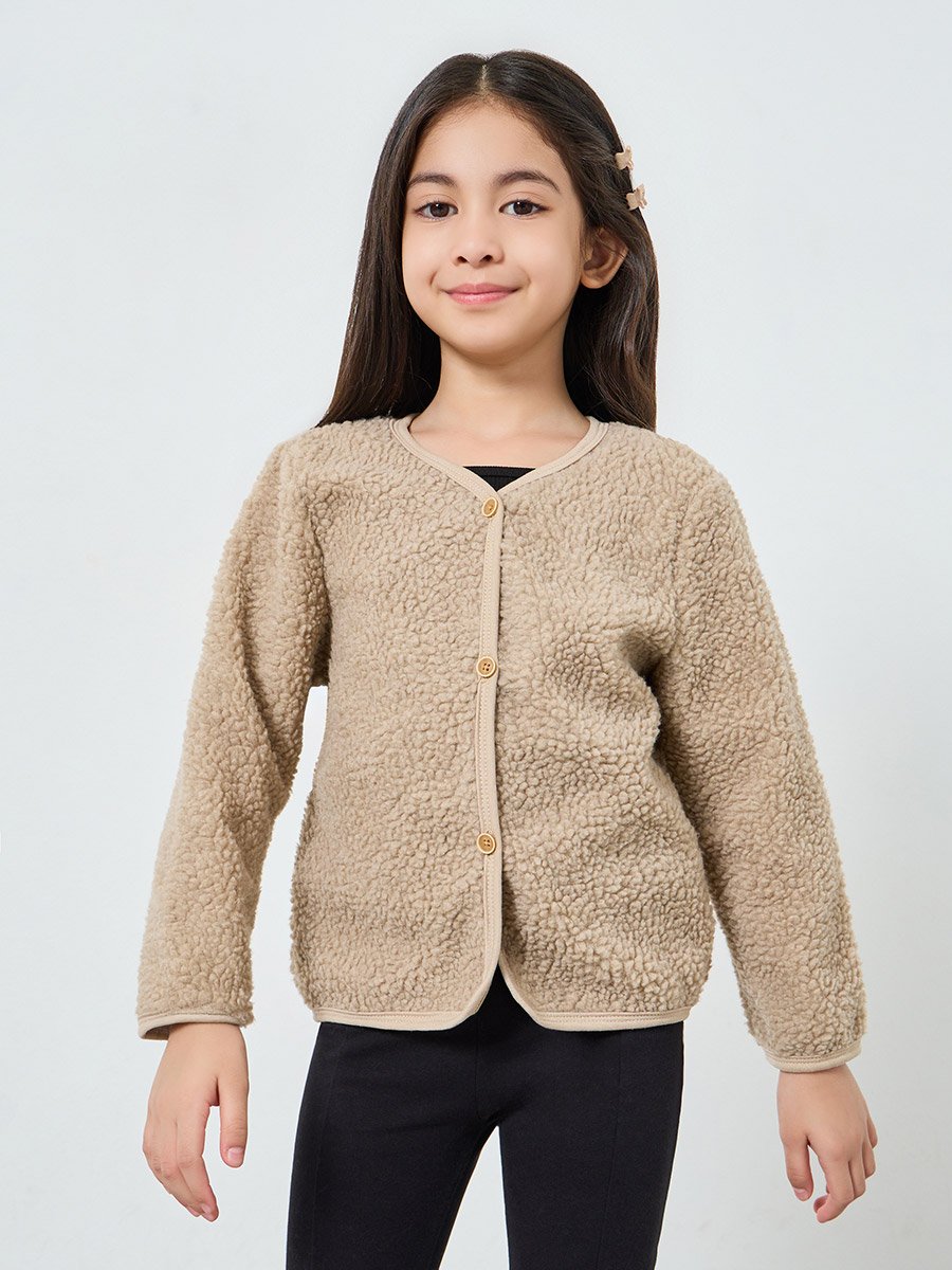 Girls Khaki Fleece Cardigan