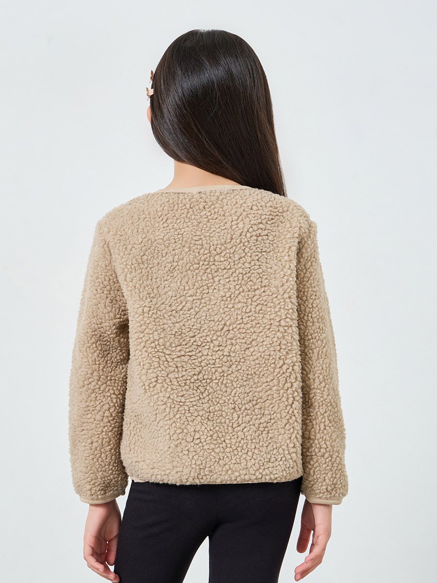 Girls Khaki Fleece Cardigan