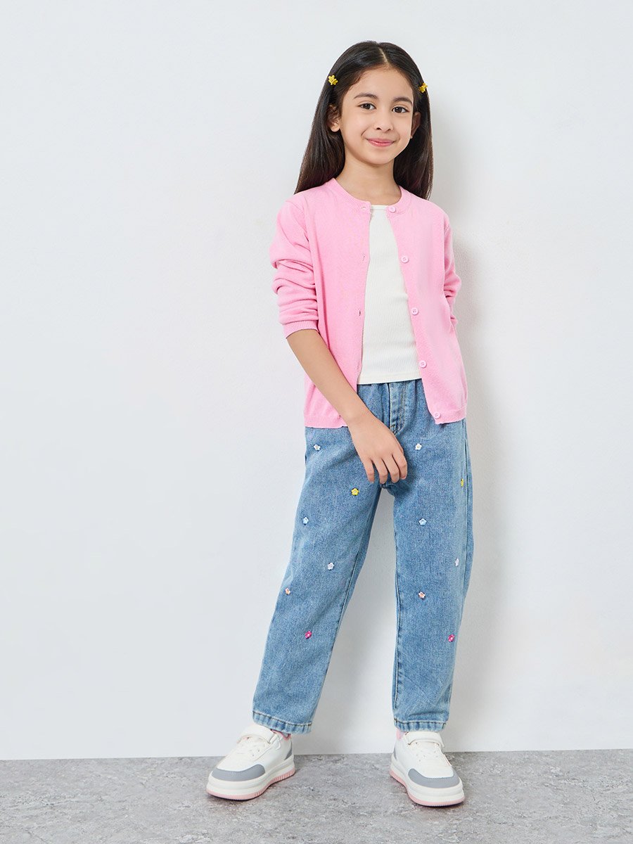 Girls Pink Knit Cardigan