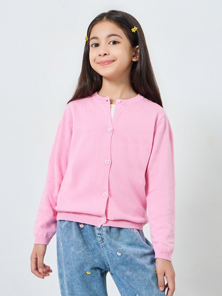 Girls Pink Knit Cardigan