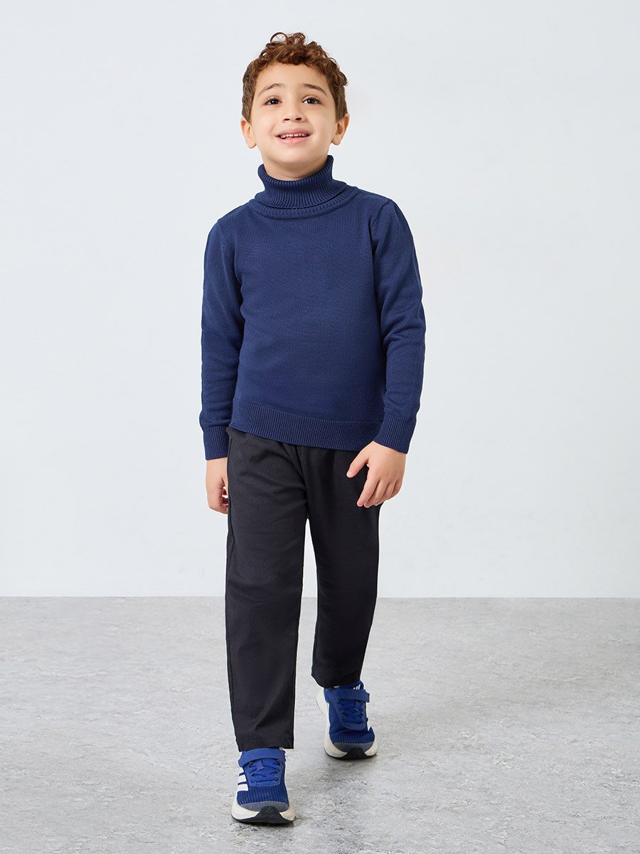 Boys Blue Roll Neck Knit Sweater