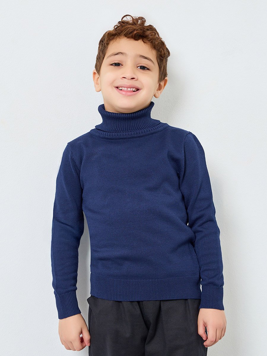 Boys Blue Roll Neck Knit Sweater
