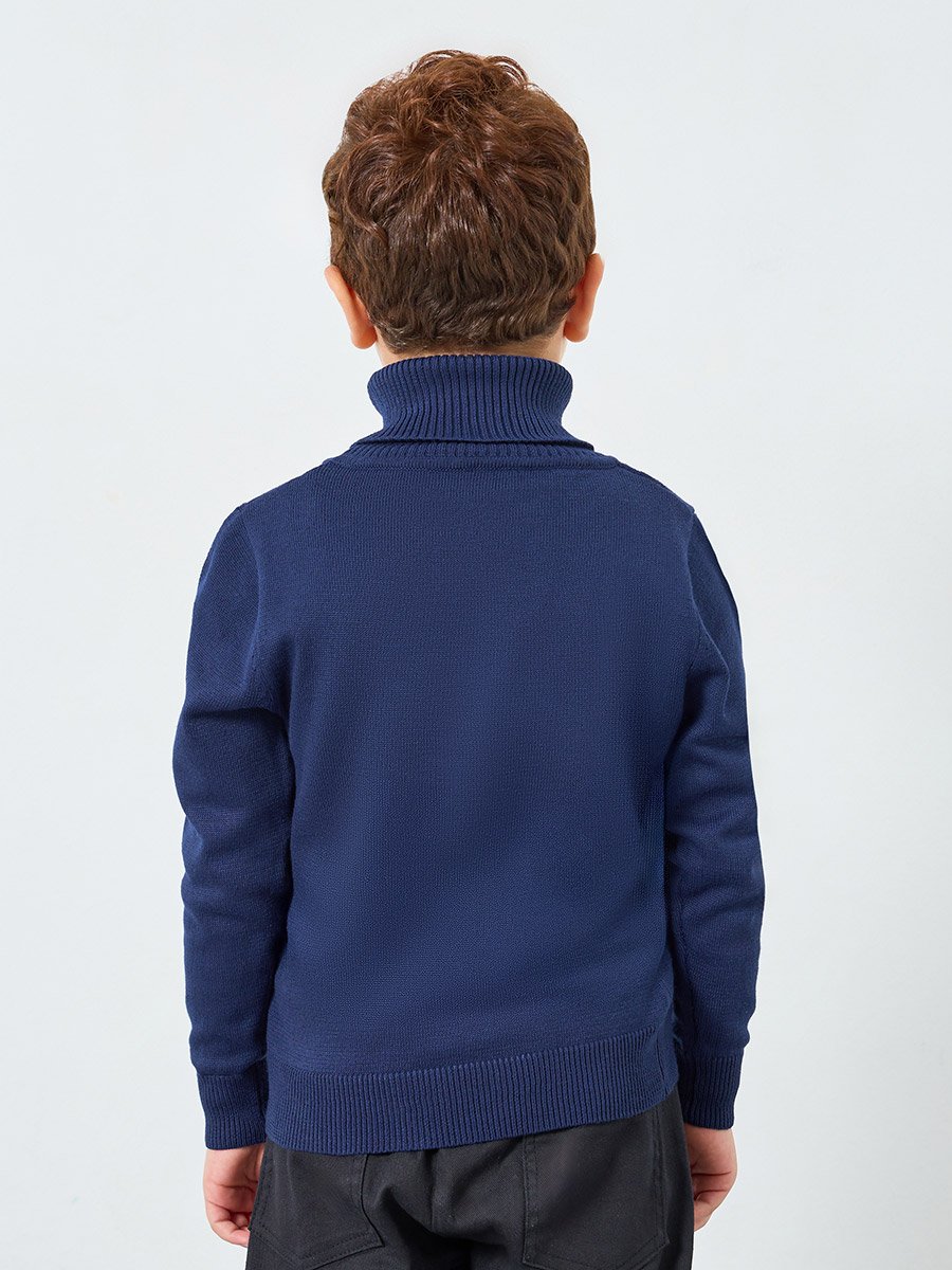 Boys Blue Roll Neck Knit Sweater