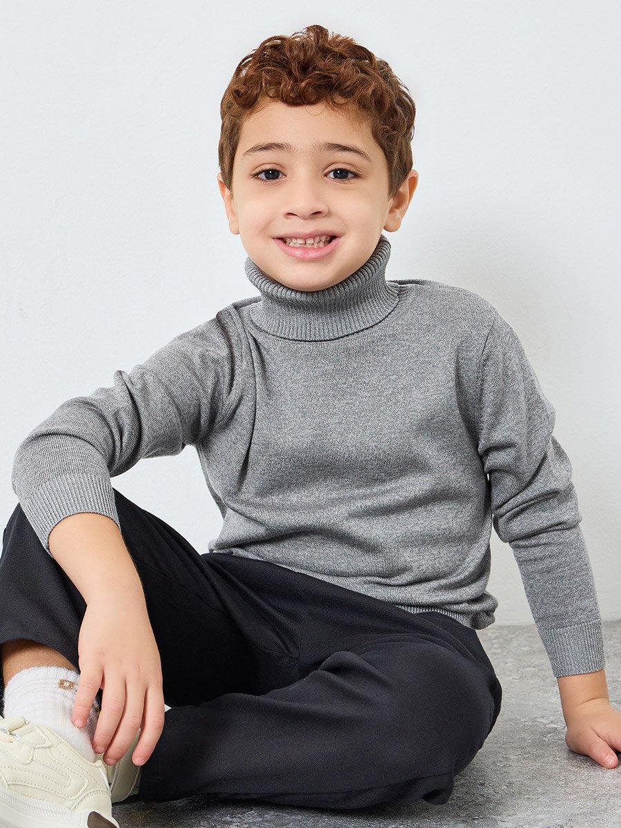 Boys Grey Roll Neck Knit Sweater