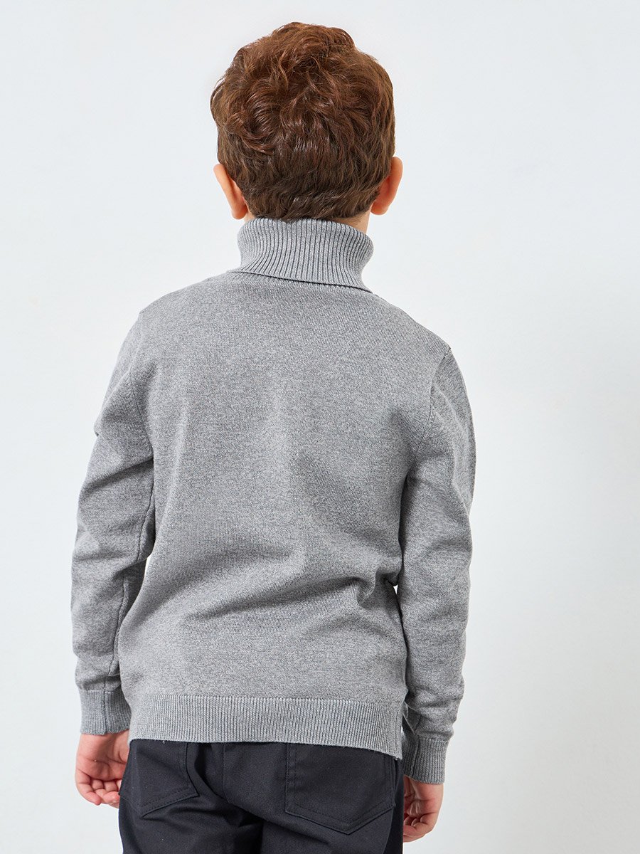 Boys Grey Roll Neck Knit Sweater
