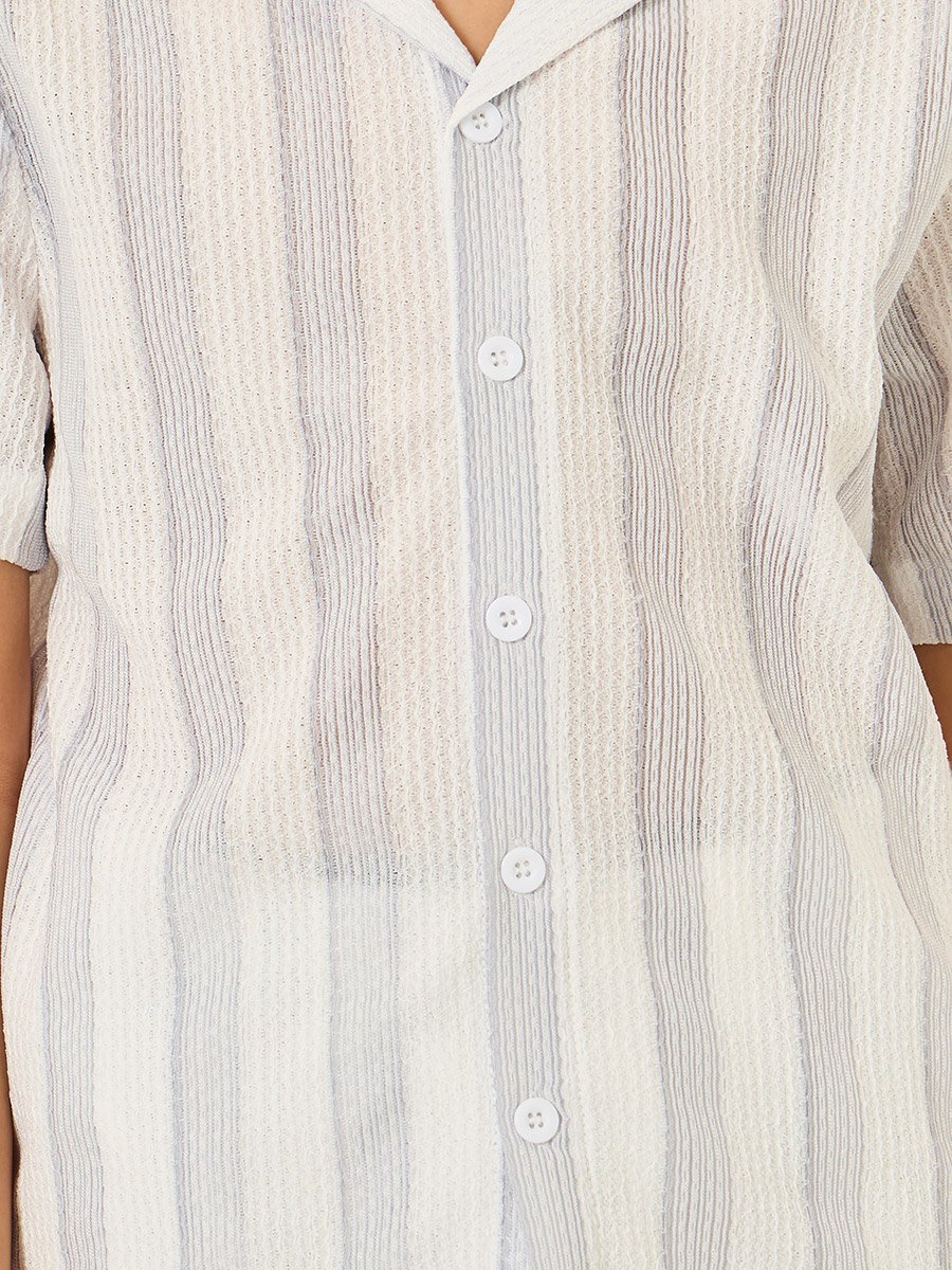 Boys Blue Striped Short Sleeve Shirt