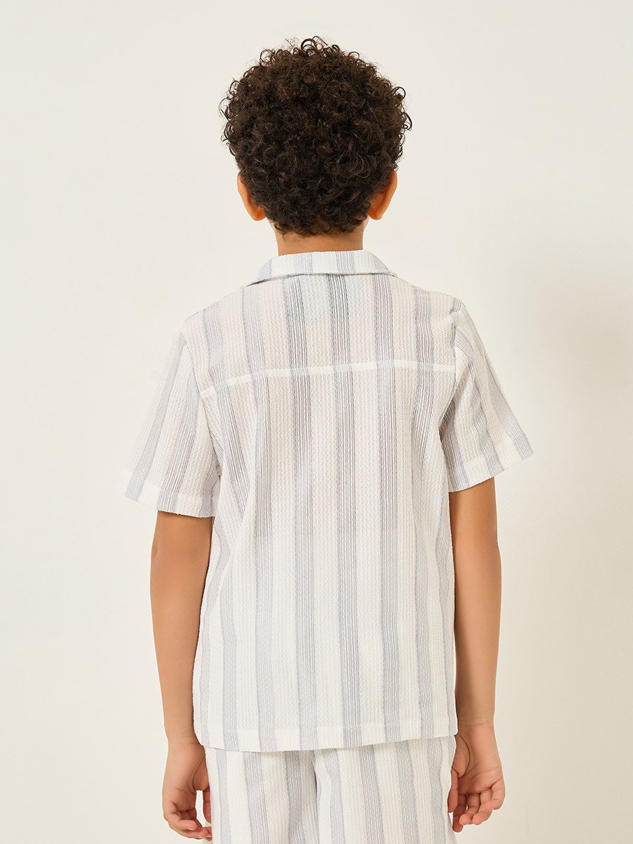 Boys Blue Striped Short Sleeve Shirt