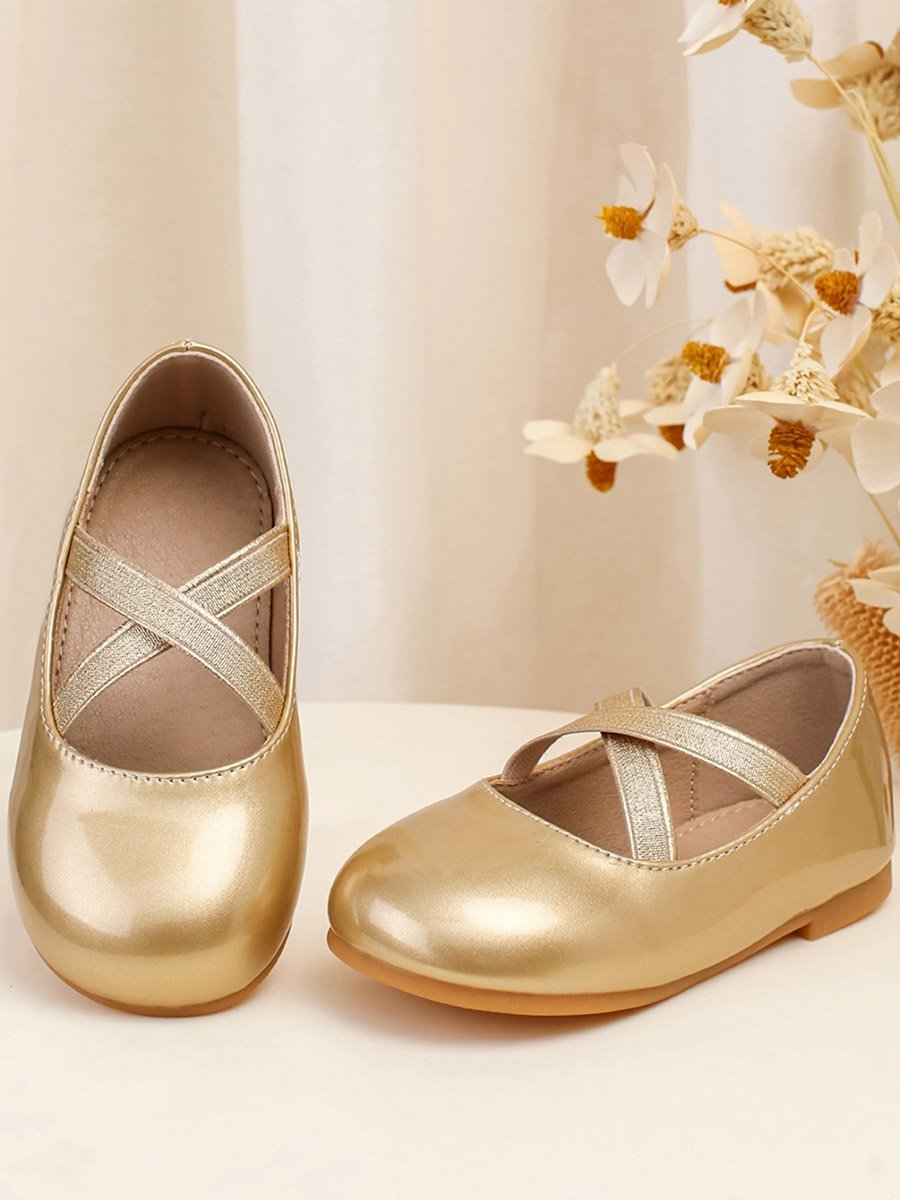 Girls Gold Cross-Strap Shoe