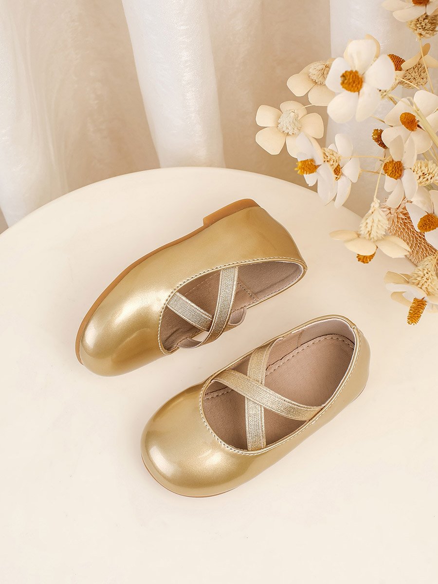 Girls Gold Cross-Strap Shoe