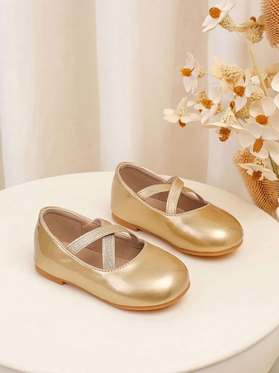 Girls Gold Cross-Strap Shoe
