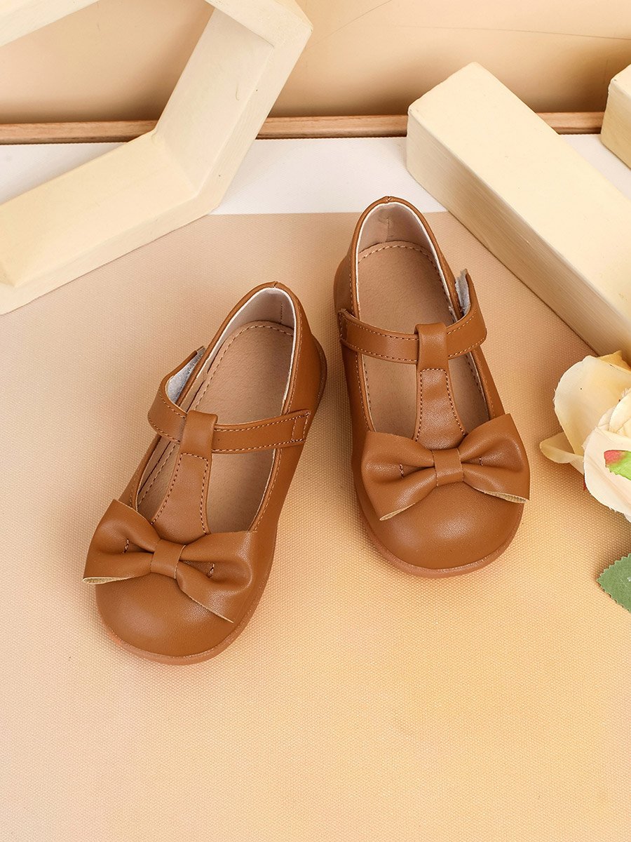 Girls Bronze Bow Decoration Shoes