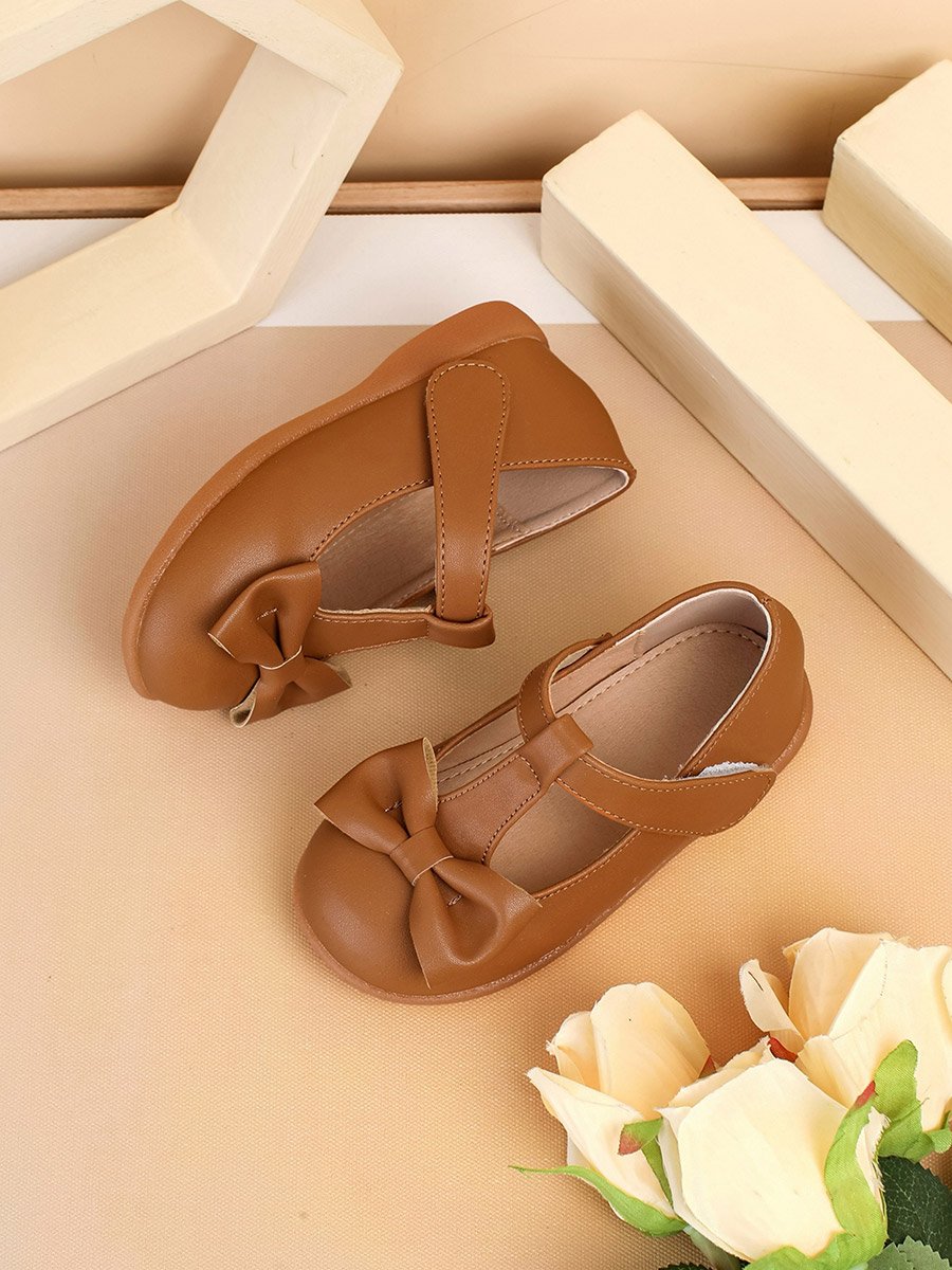 Girls Bronze Bow Decoration Shoes