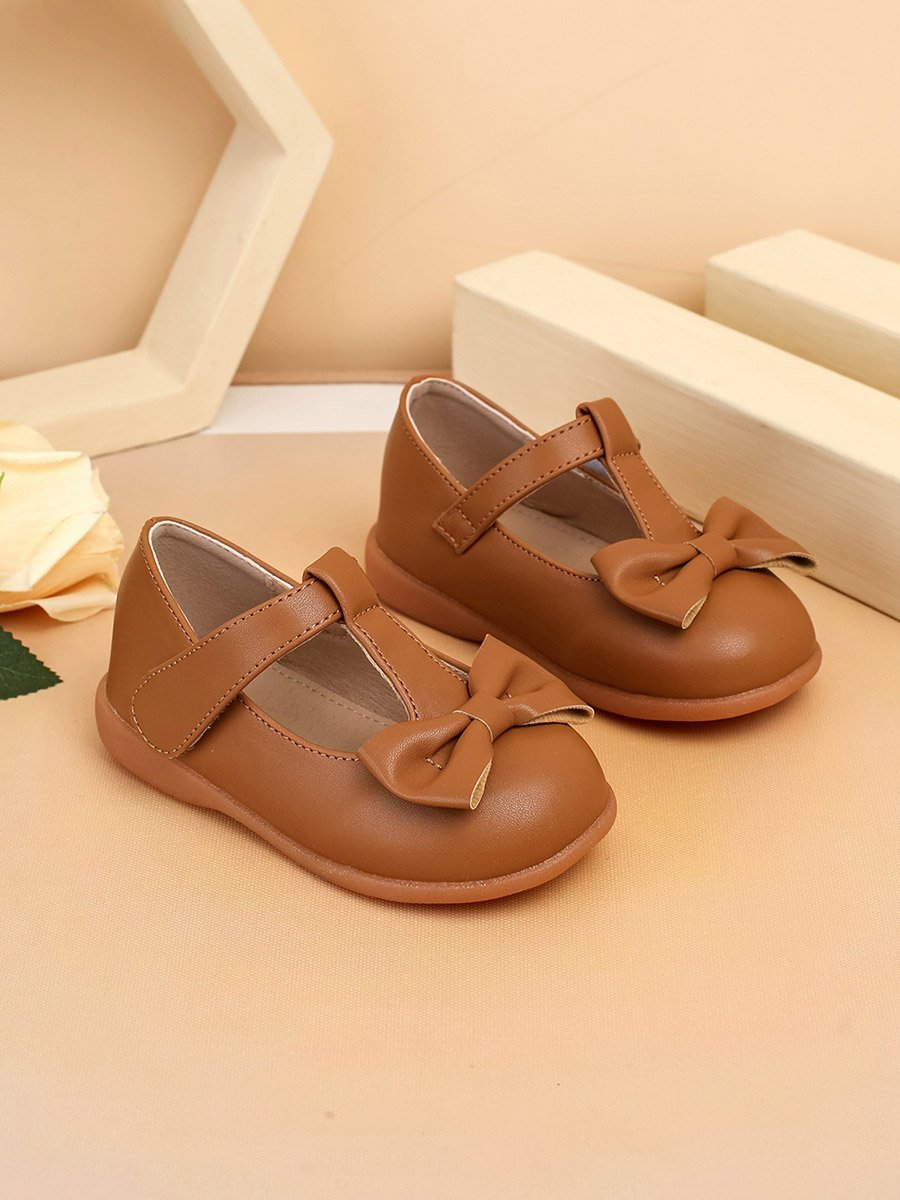 Girls Bronze Bow Decoration Shoes