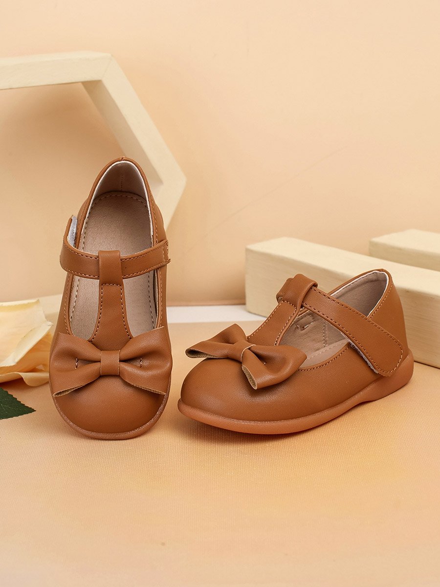 Girls Bronze Bow Decoration Shoes