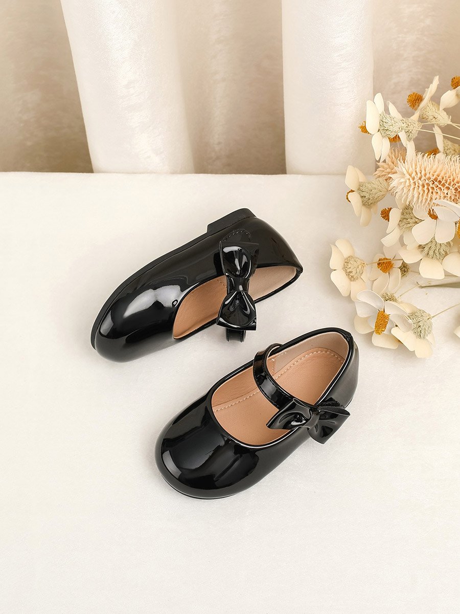 Girls Black Bow Decoration Ballerina Shoes