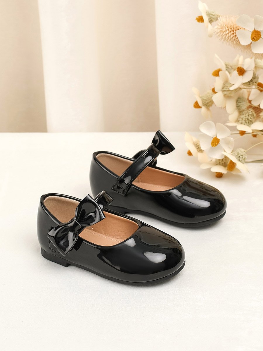 Girls Black Bow Decoration Ballerina Shoes