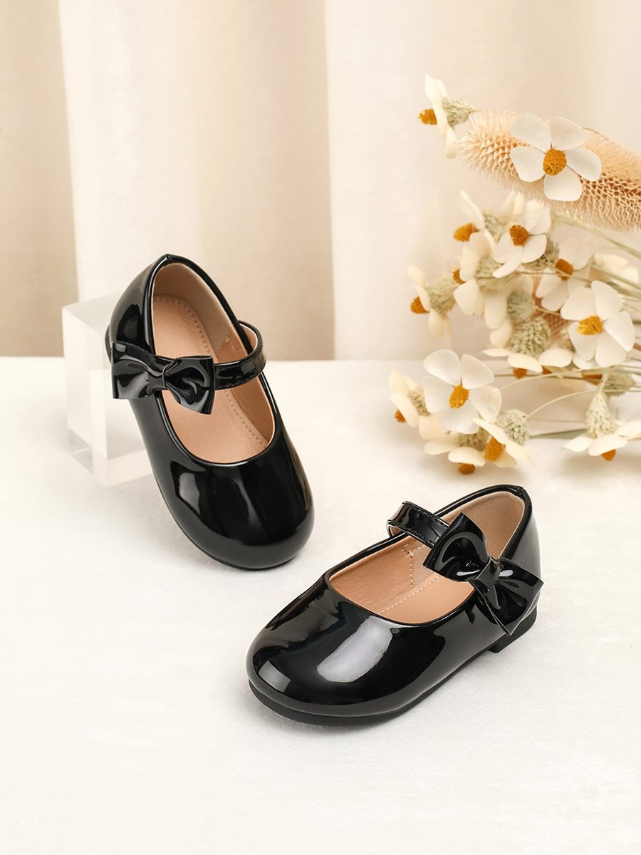 Girls Black Bow Decoration Ballerina Shoes