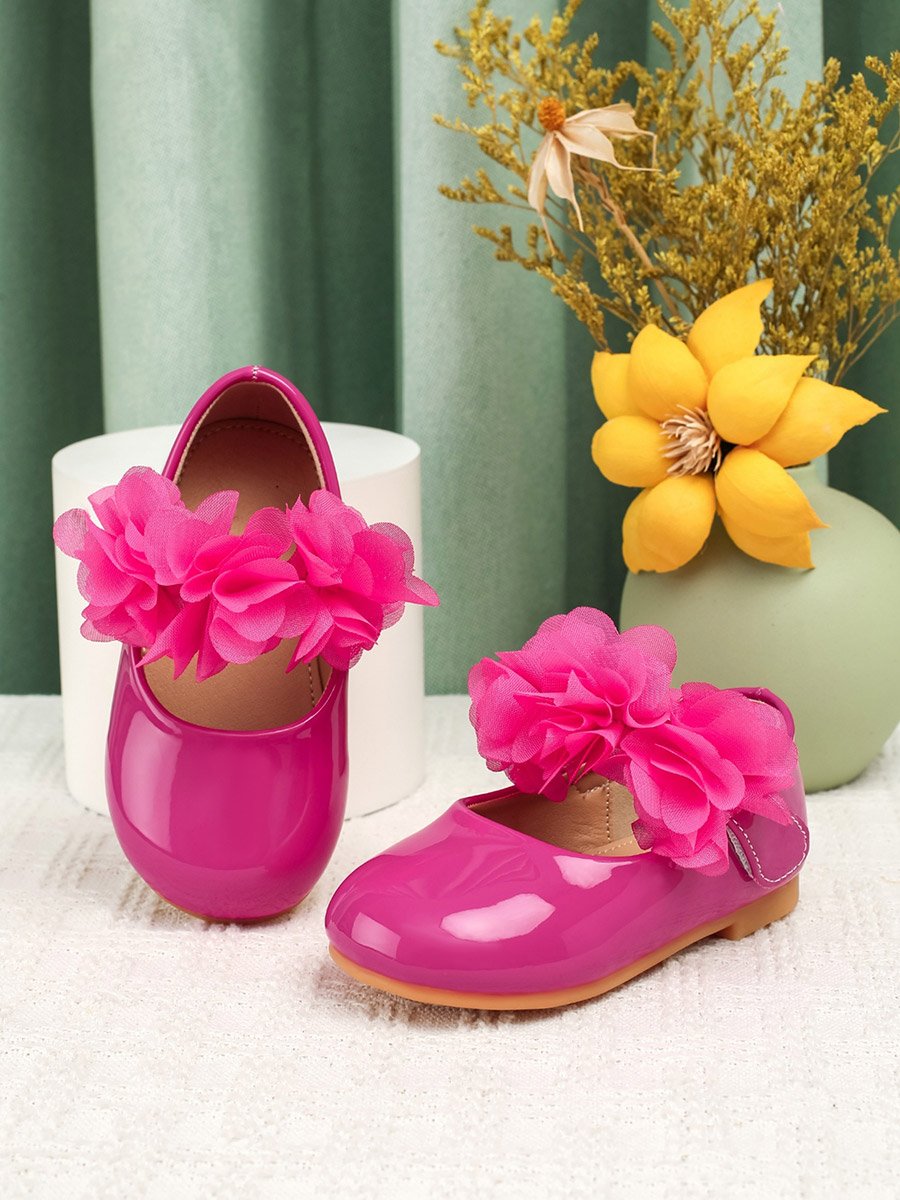 Girls Pink Flower Flat Ballerina Shoes