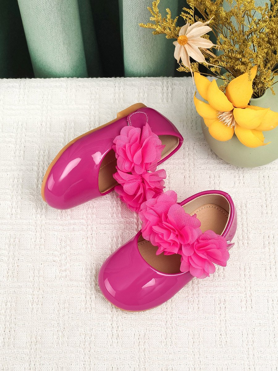 Girls Pink Flower Flat Ballerina Shoes