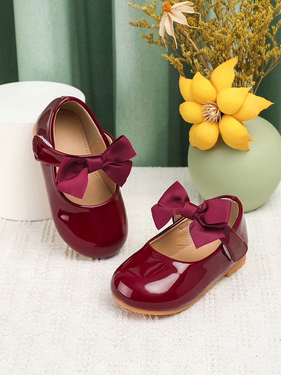 Girls Solid Bow Decoration Ballerina Shoes
