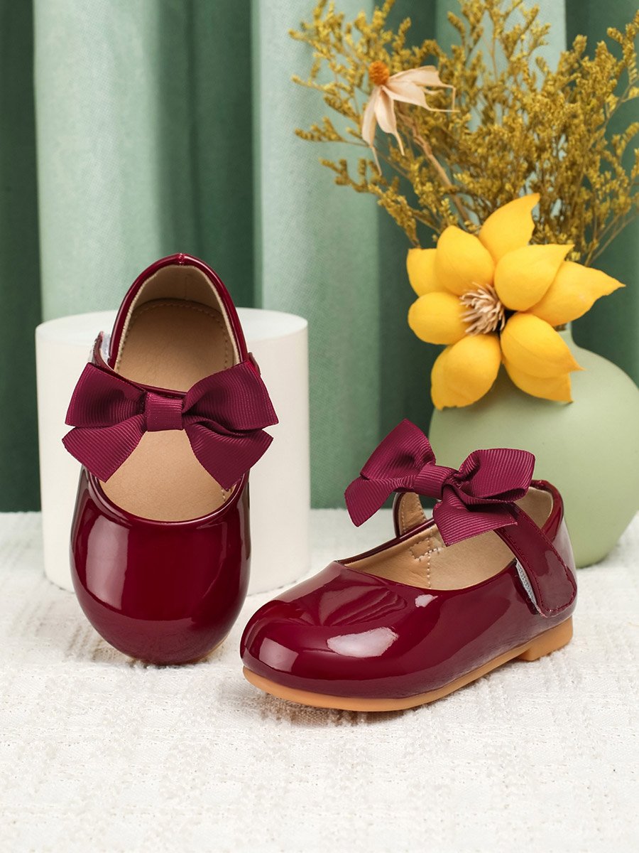 Girls Solid Bow Decoration Ballerina Shoes