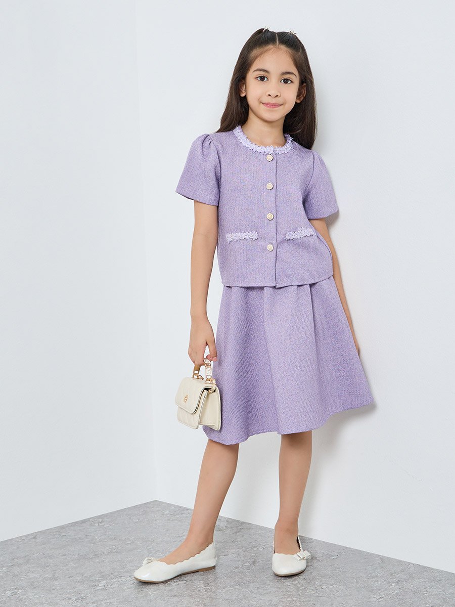 Girls Lilac Tweed Top with Skirt Set