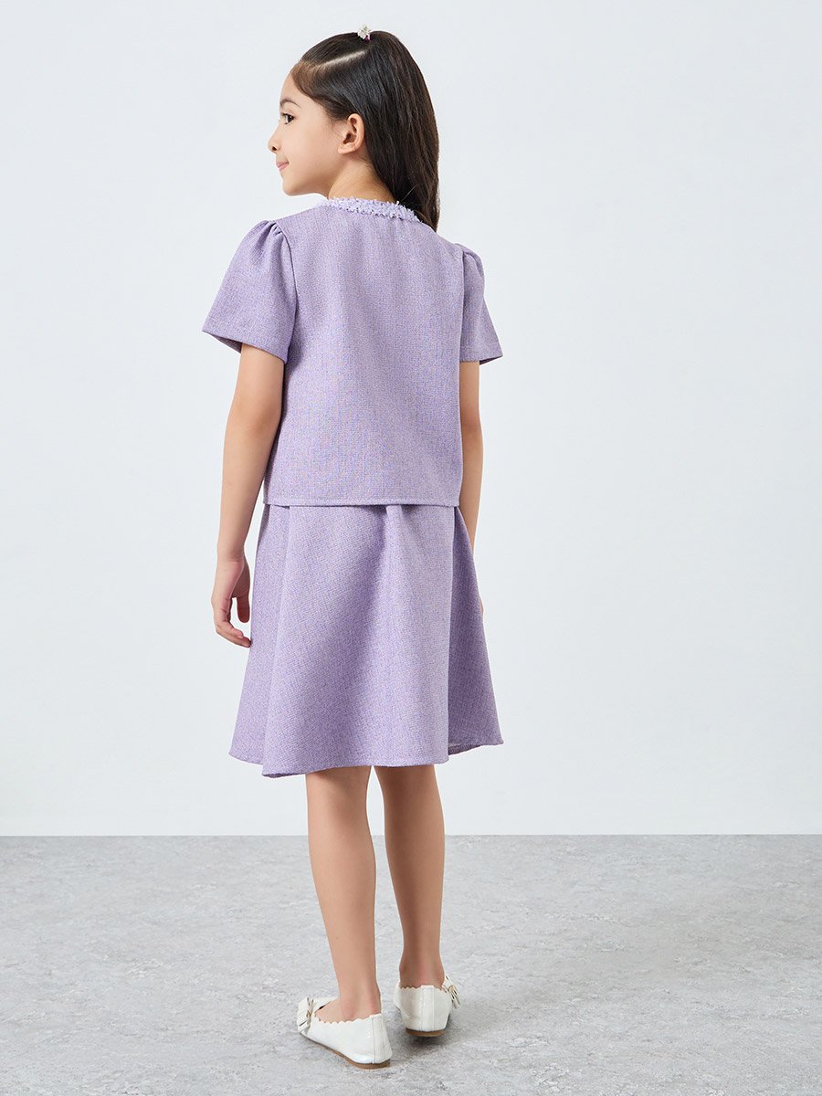 Girls Lilac Tweed Top with Skirt Set