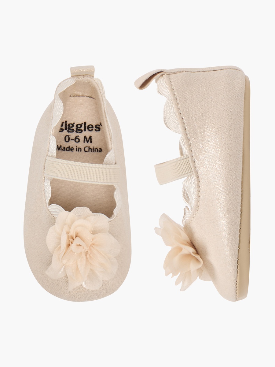 Floral Applique Booties with Elasticated Strap