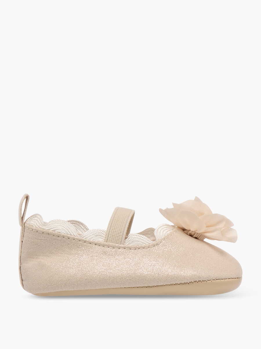 Floral Applique Booties with Elasticated Strap