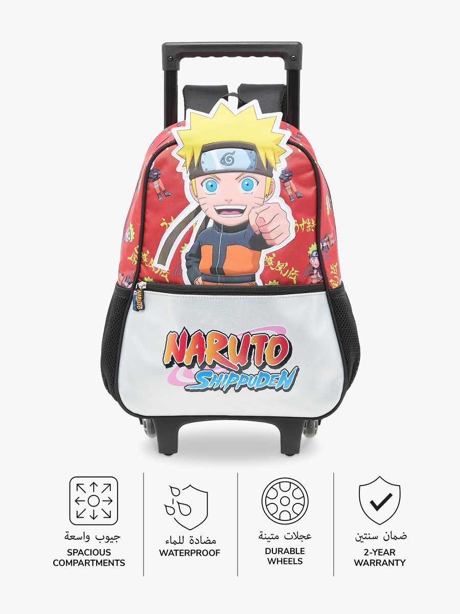 Naruto Print Trolley Backpack with Retractable Handle - 14 inches