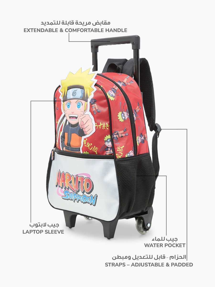 Naruto Print Trolley Backpack with Retractable Handle - 14 inches