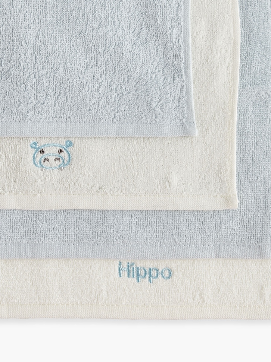 4-Piece Hippo Embroidered Wash Cloth Set - 26x26 cm