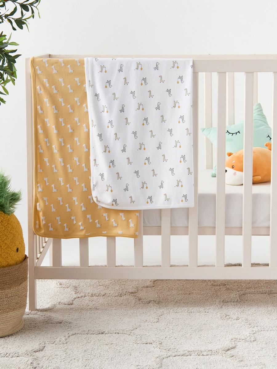 Giraffe Print 2-Piece Receiving Blanket Set -  70x70 cm