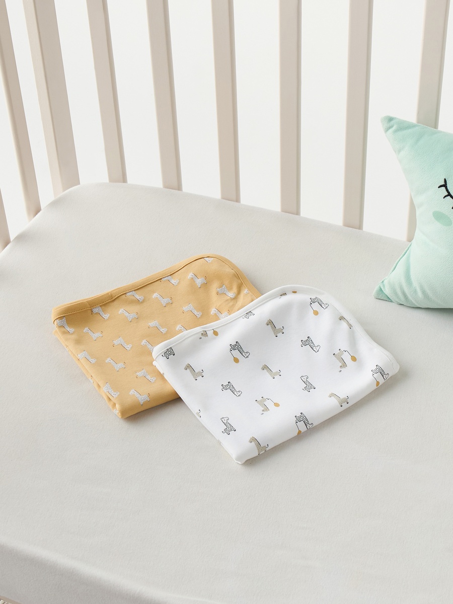 Giraffe Print 2-Piece Receiving Blanket Set -  70x70 cm