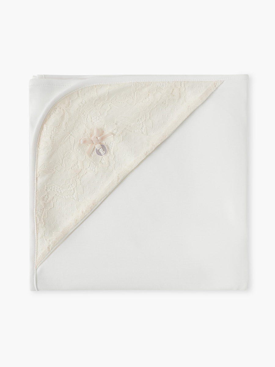 Lace Detail Receiving Blanket with Bow Applique - 70x70 cm