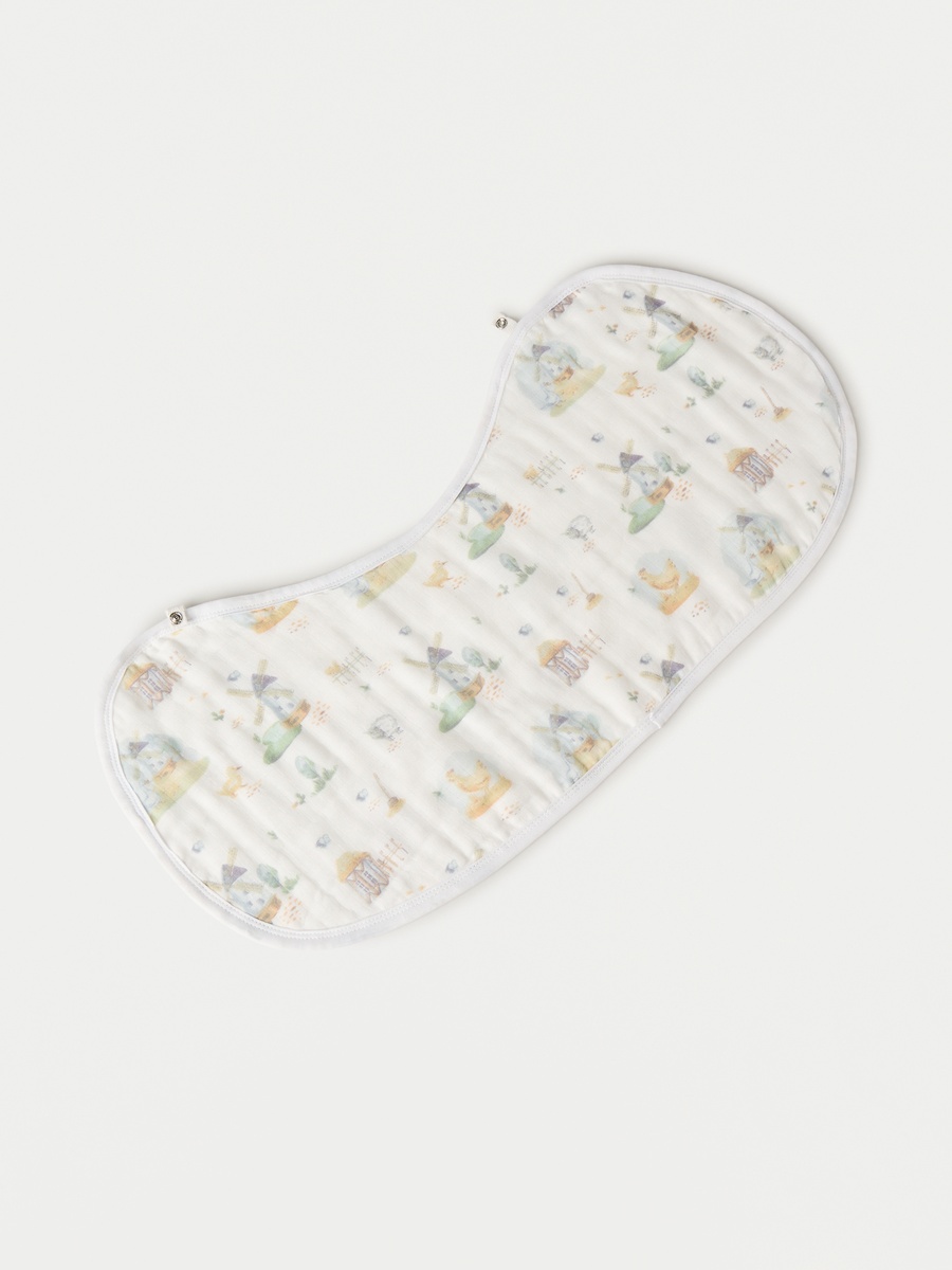 All-Over Printed Bamboo Muslin Bib with Snap Button Closure