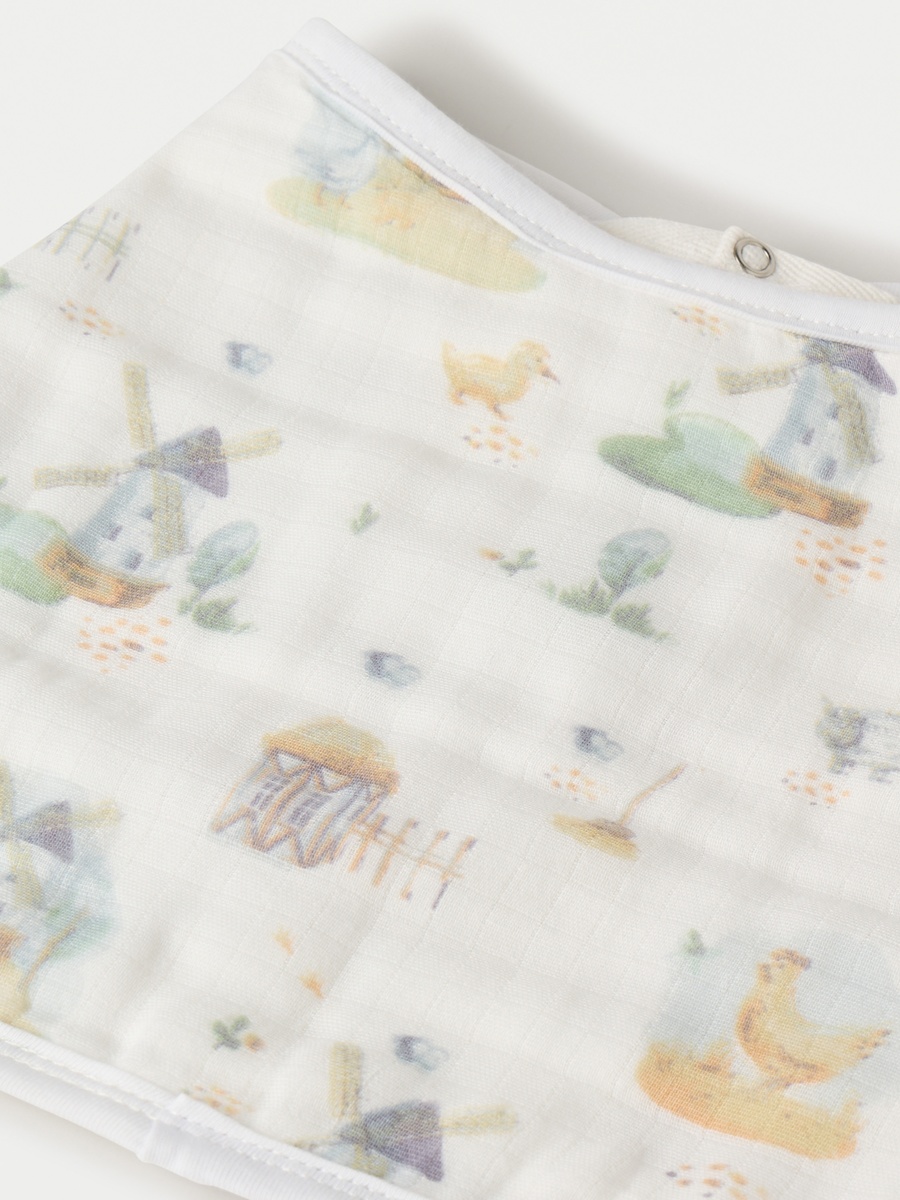 All-Over Printed Bamboo Muslin Bib with Snap Button Closure