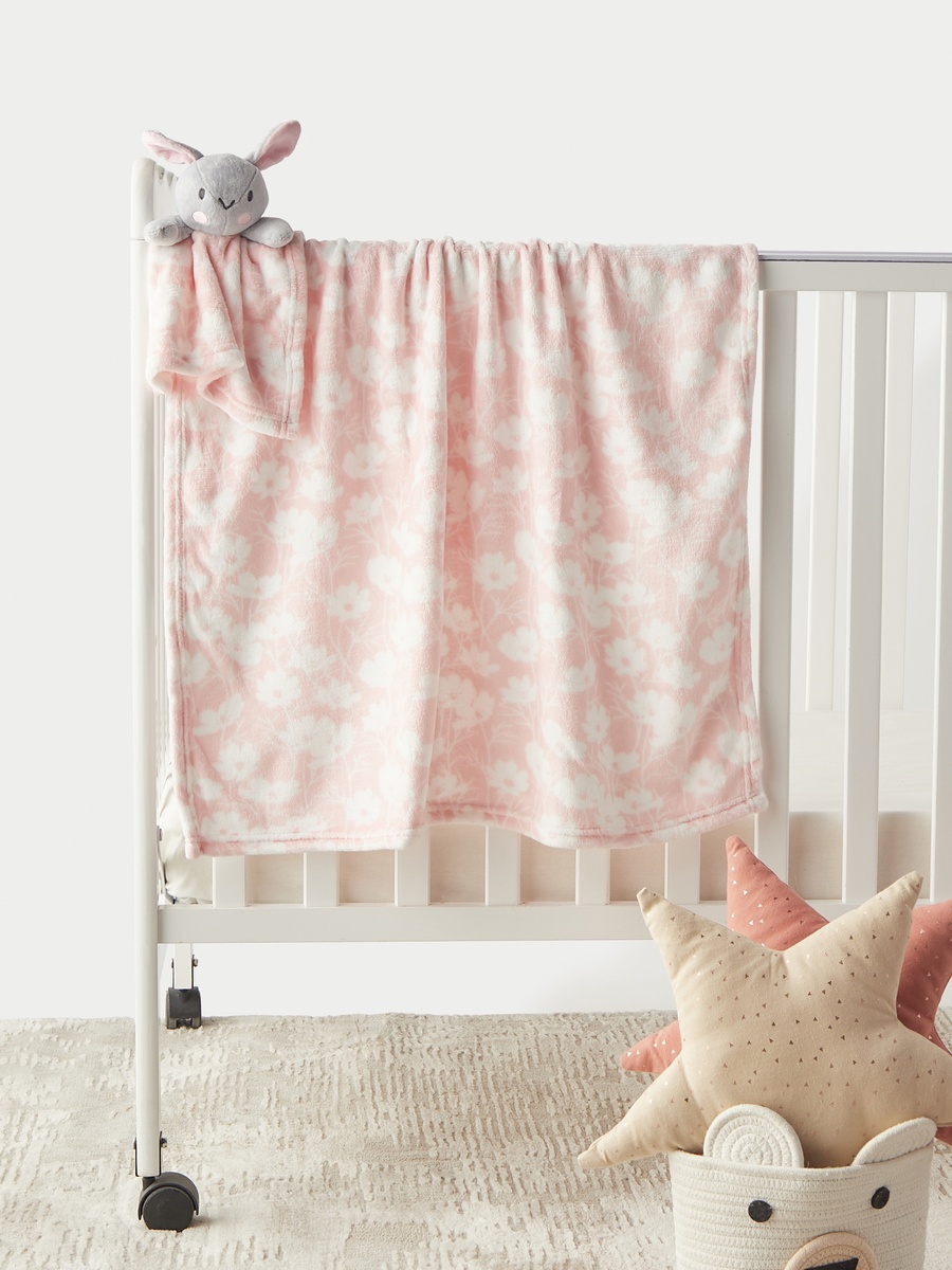 Floral Print Blanket with Soft Toy - 75x90 cm