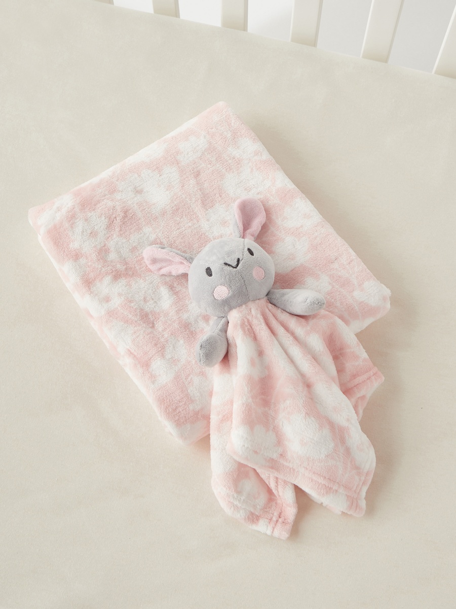 Floral Print Blanket with Soft Toy - 75x90 cm
