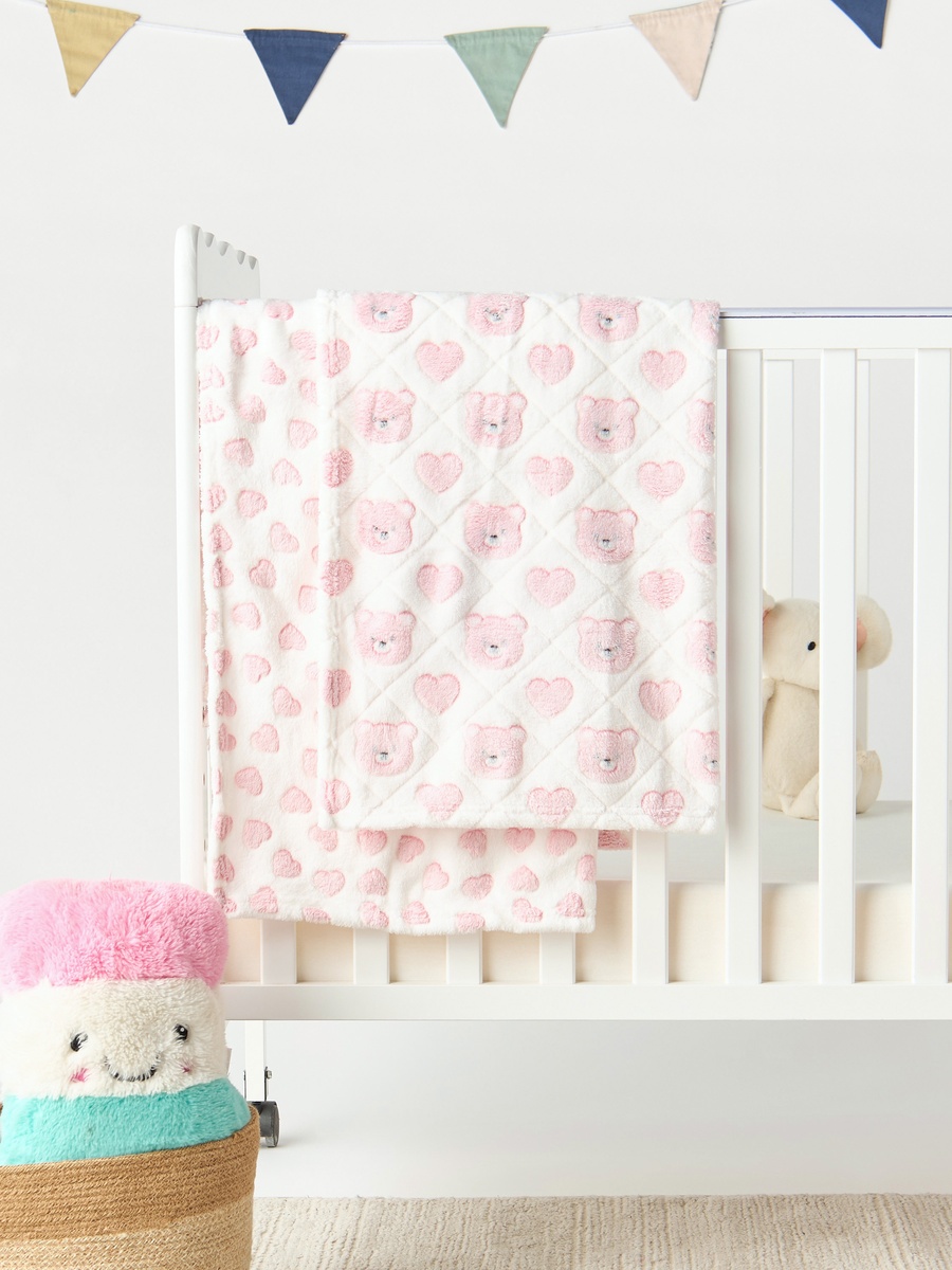 2-Piece All-Over Bear Detail Fleece Blanket Set - 76x102 cm